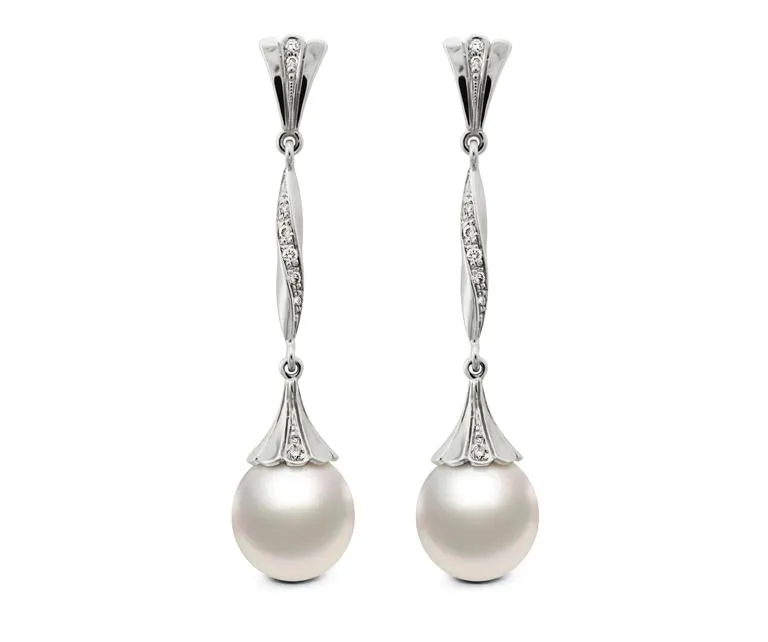 10-11mm Oval Pearl & White Diamond Earrings