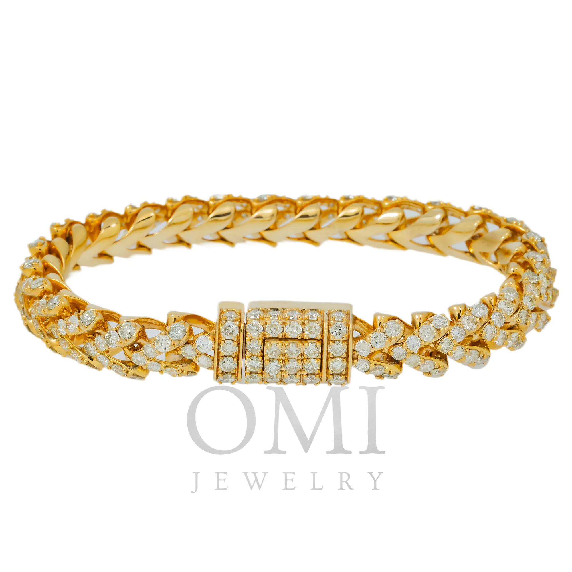 10K GOLD 10MM ROUND DIAMONDS MILLENNIUM FRANCO LINK BRACELET 13.00 CT