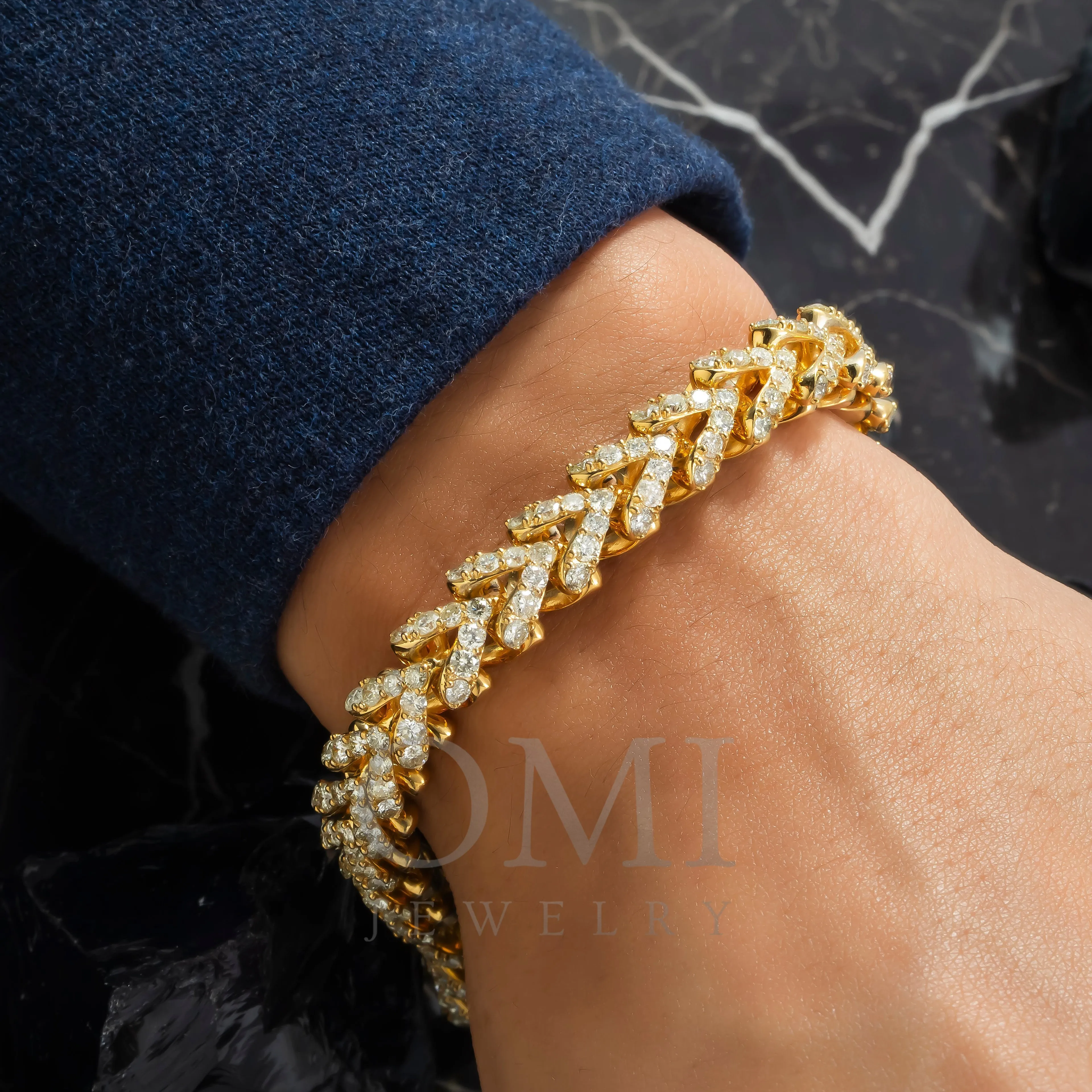 10K GOLD 10MM ROUND DIAMONDS MILLENNIUM FRANCO LINK BRACELET 13.00 CT