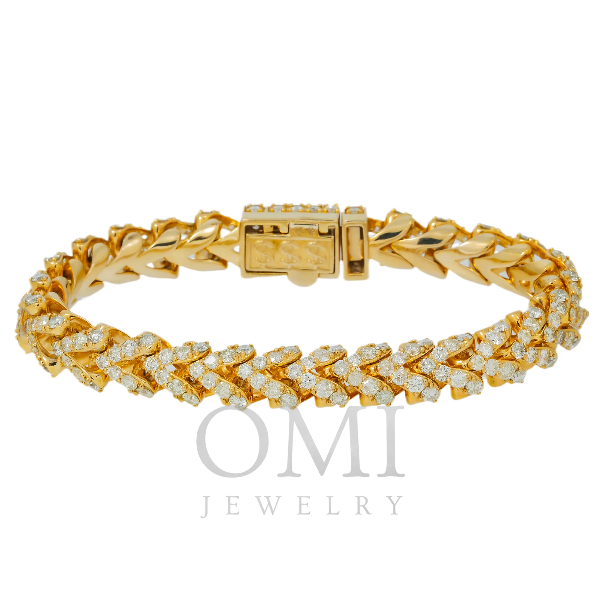 10K GOLD 10MM ROUND DIAMONDS MILLENNIUM FRANCO LINK BRACELET 13.00 CT