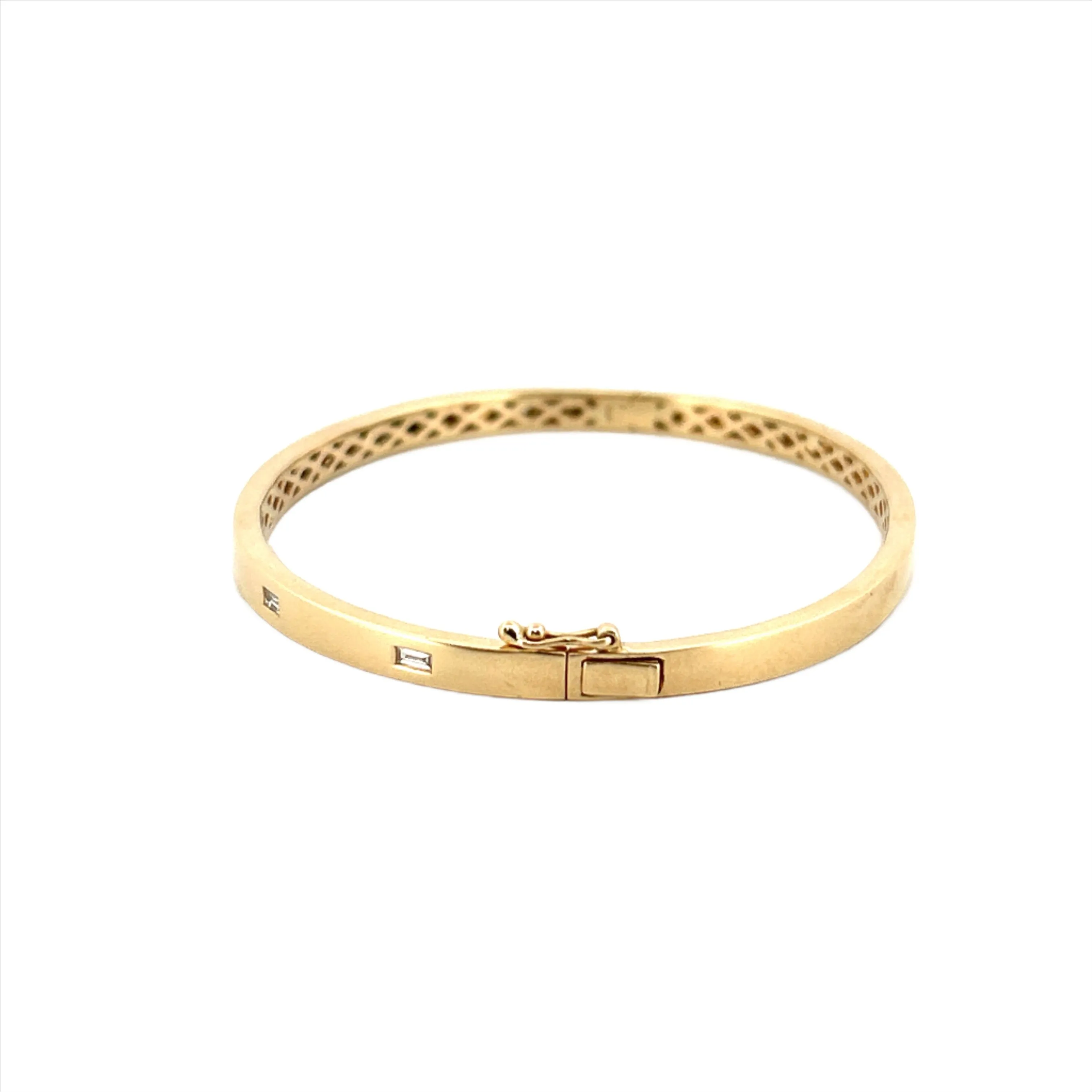 14K Gold Diamond Baguette Bangle