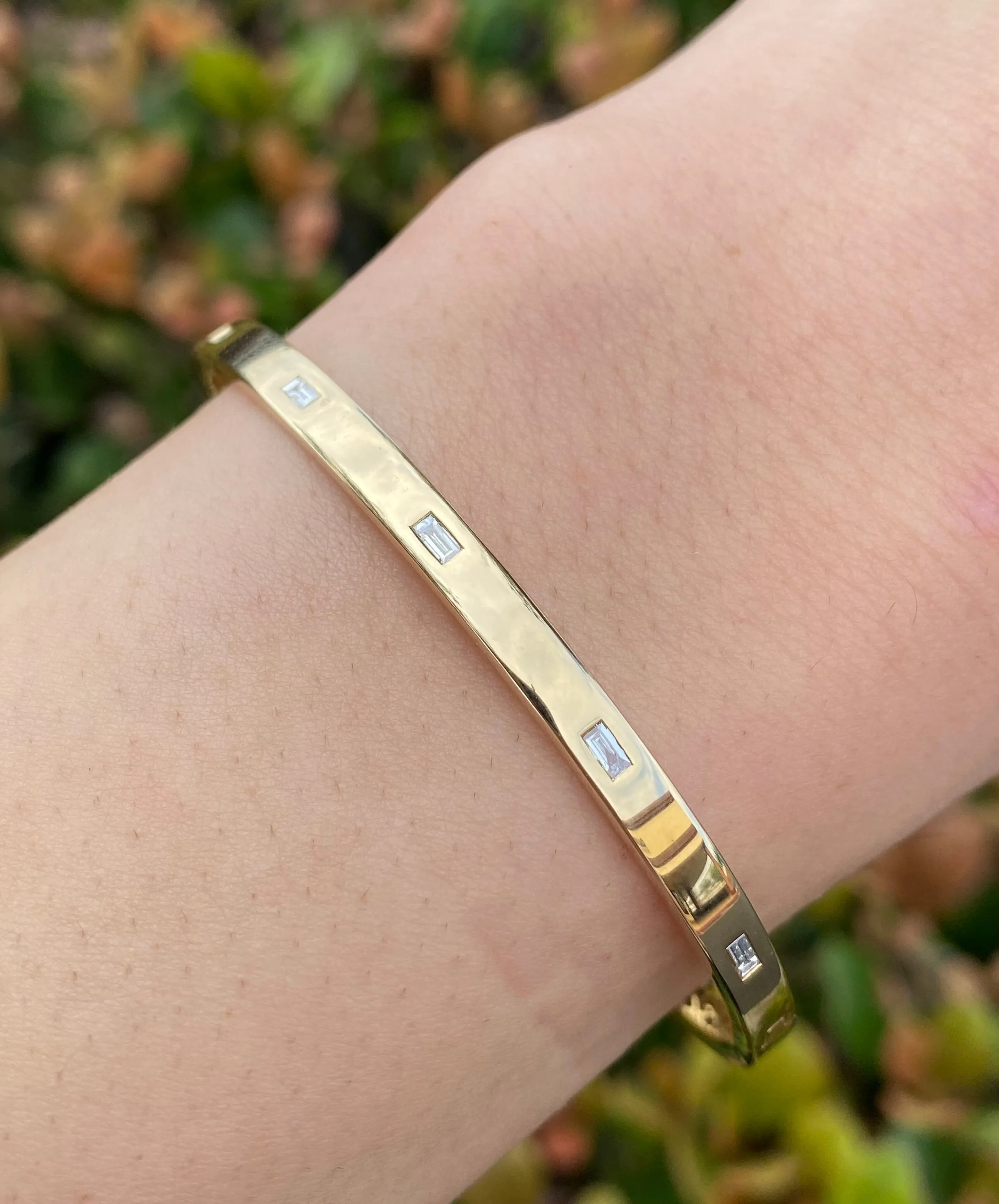 14K Gold Diamond Baguette Bangle