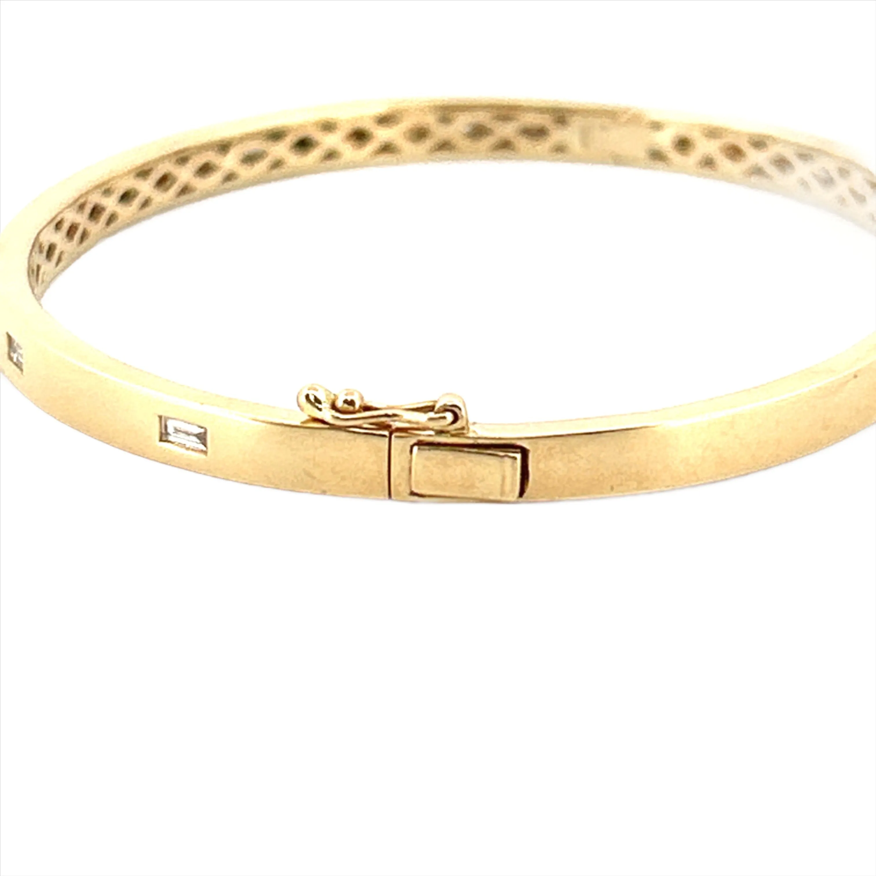 14K Gold Diamond Baguette Bangle