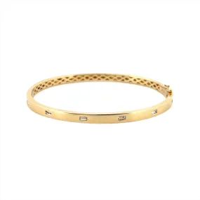 14K Gold Diamond Baguette Bangle