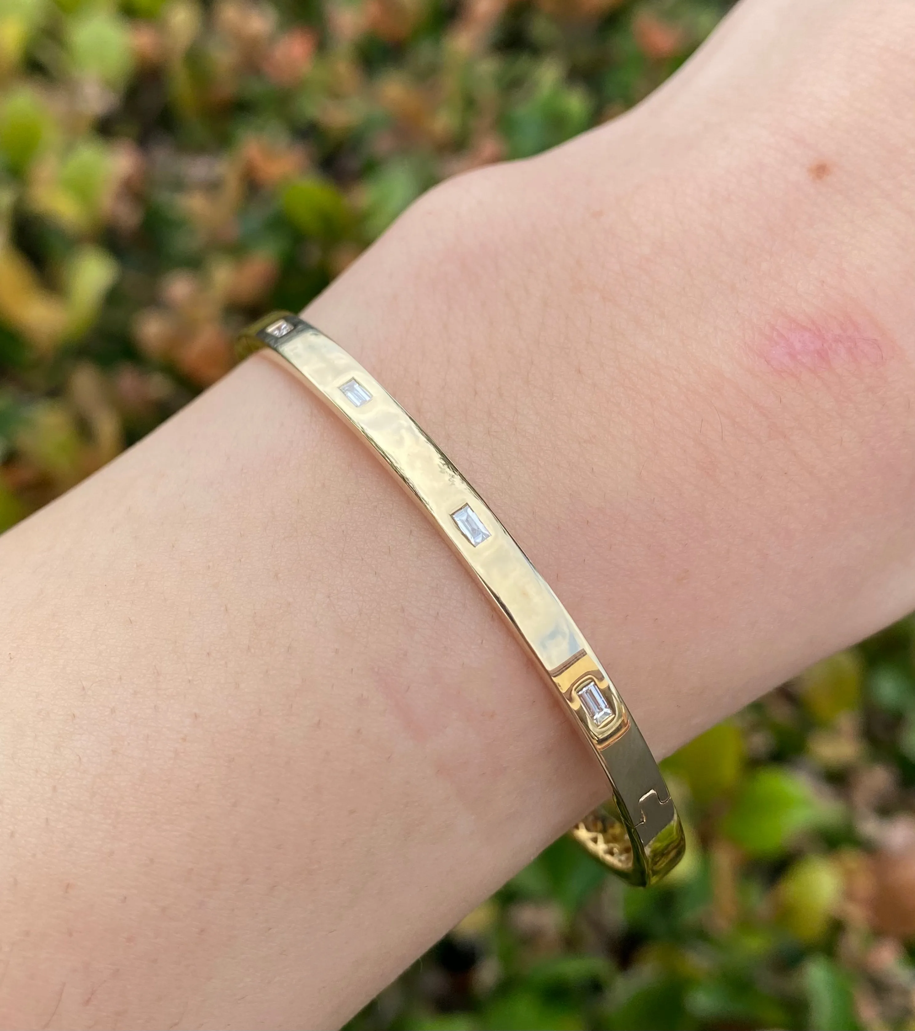 14K Gold Diamond Baguette Bangle