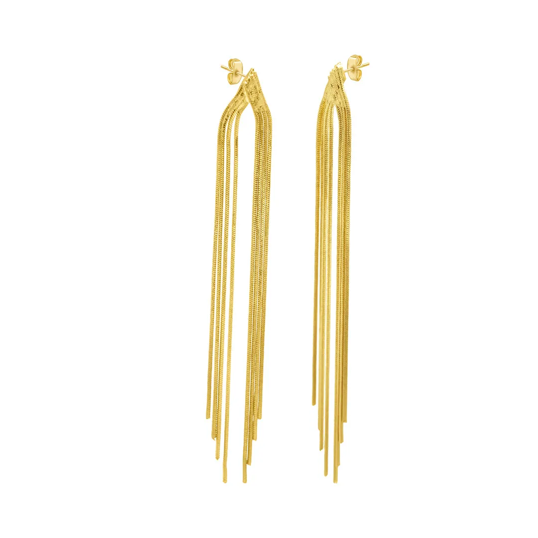 14K Gold Plated Multi-Strand Slinky Drop Earrings