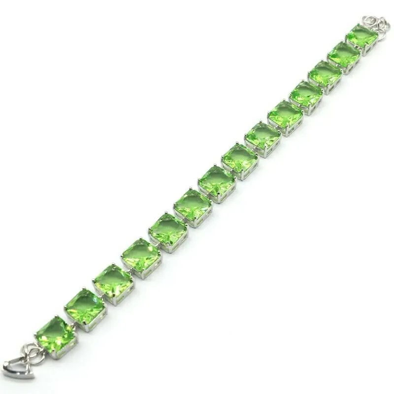 14k White Gold Plated Simulated Green Tsavorite Tennis Bracelet