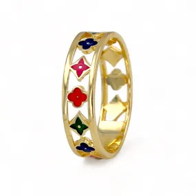 14K Yellow gold multi color  clover ring-226903