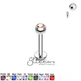 16GA 316L Surgical Steel  Labret with Press Fit Gem 3mm Ball