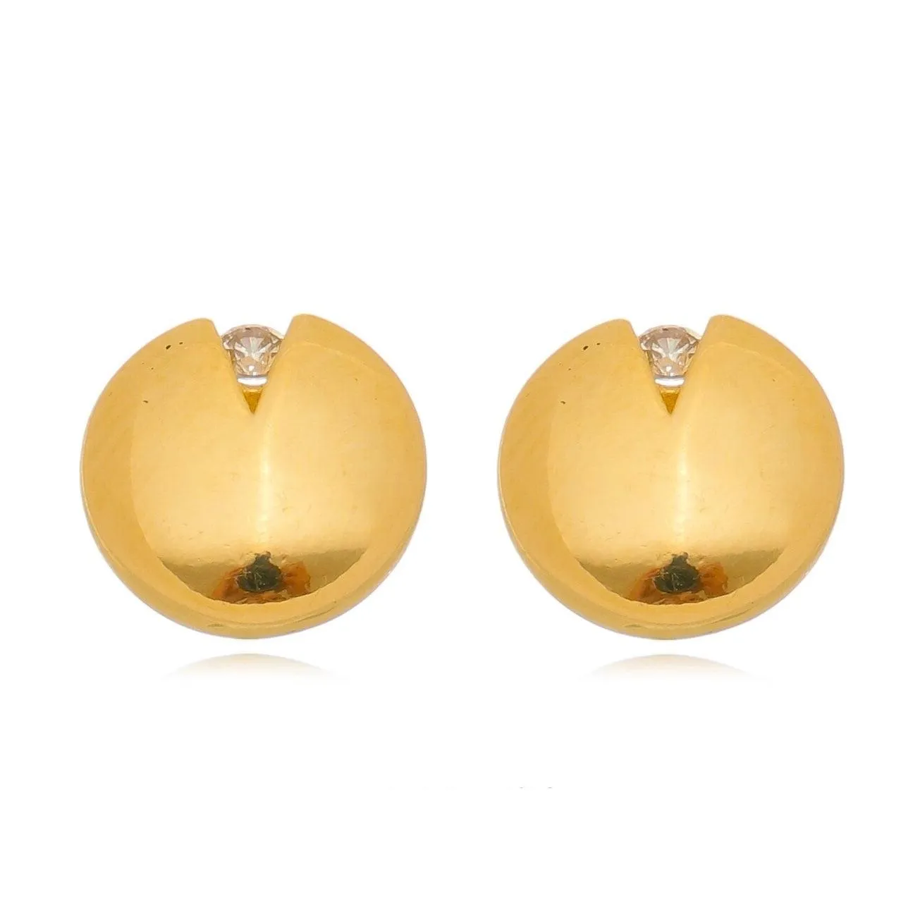 18k Gold Filled Split Round Button Stud With Cubic Zircon Detail