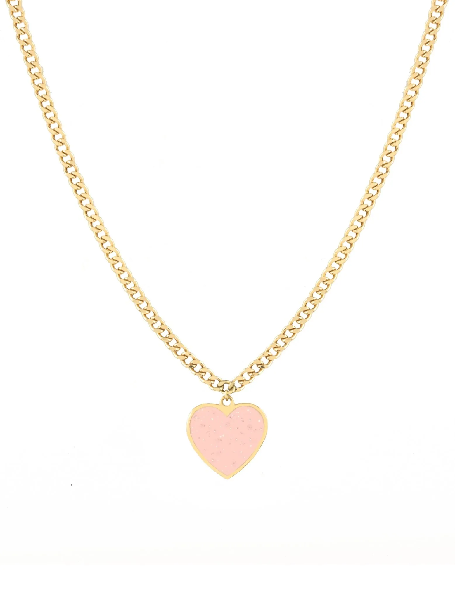 18K Gold Radiant Heart Cuban Link Necklace