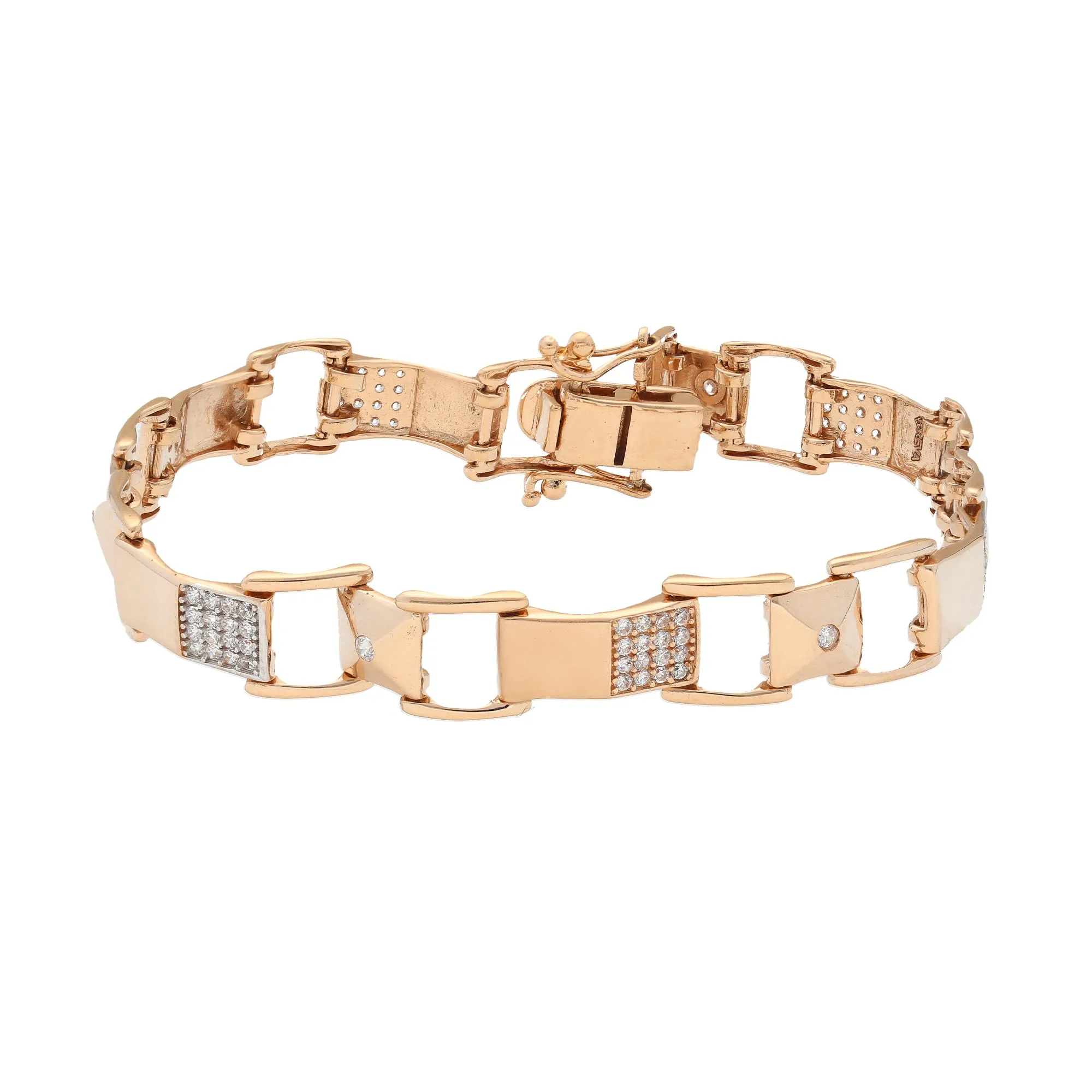 18K Rose Gold & CZ Link Bracelet (18.2gm)