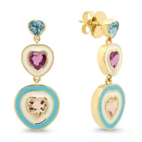 18K YG Garbo Enamel Hearts Earrings