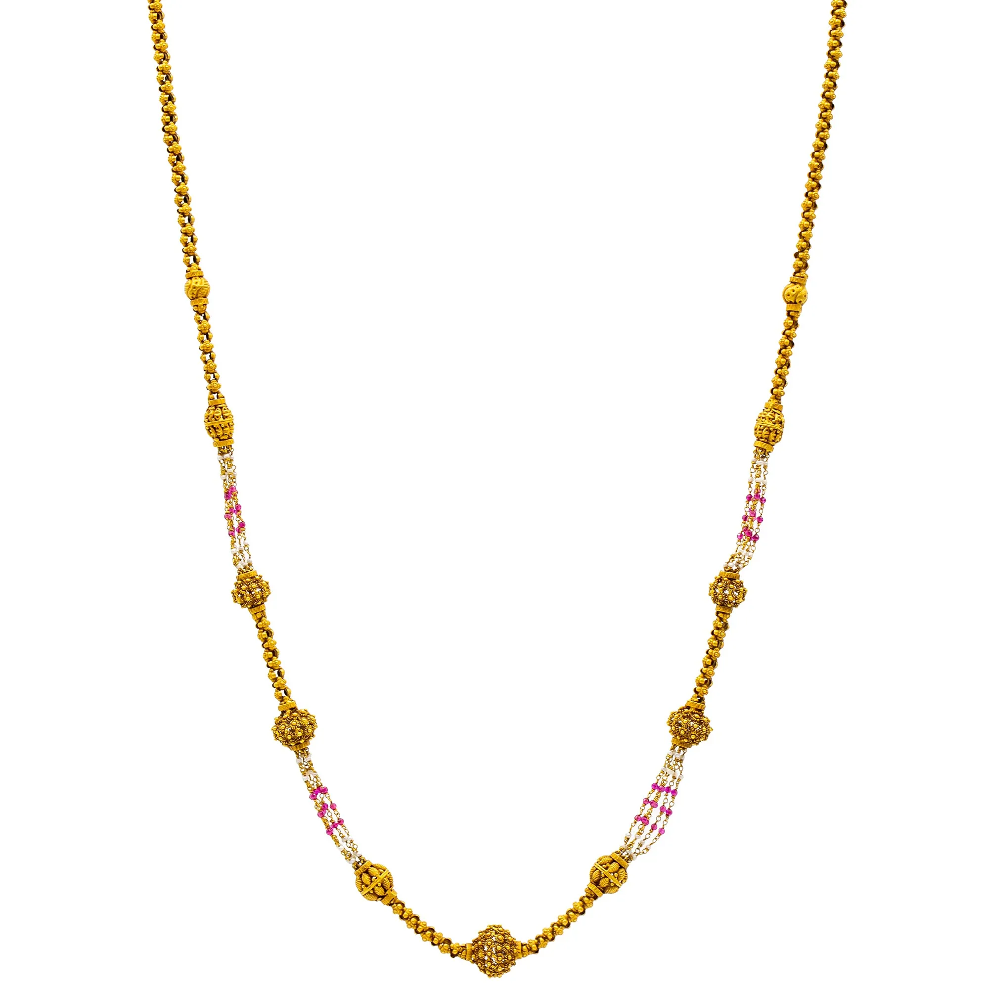 22K Yellow Gold Saanvi Beaded Chain w/ Rubies