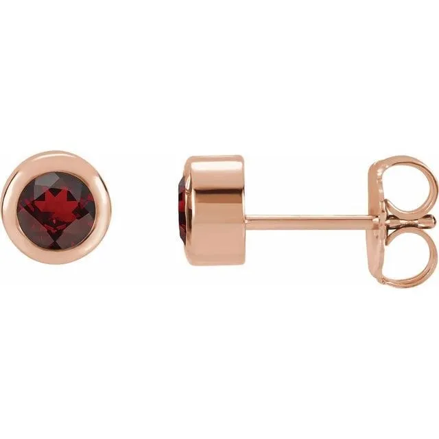 4mm Garnet Bezel Set Stud Earrings