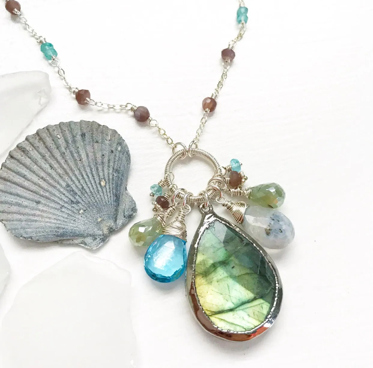 636-One of a Kind Gemstone Drop Necklace