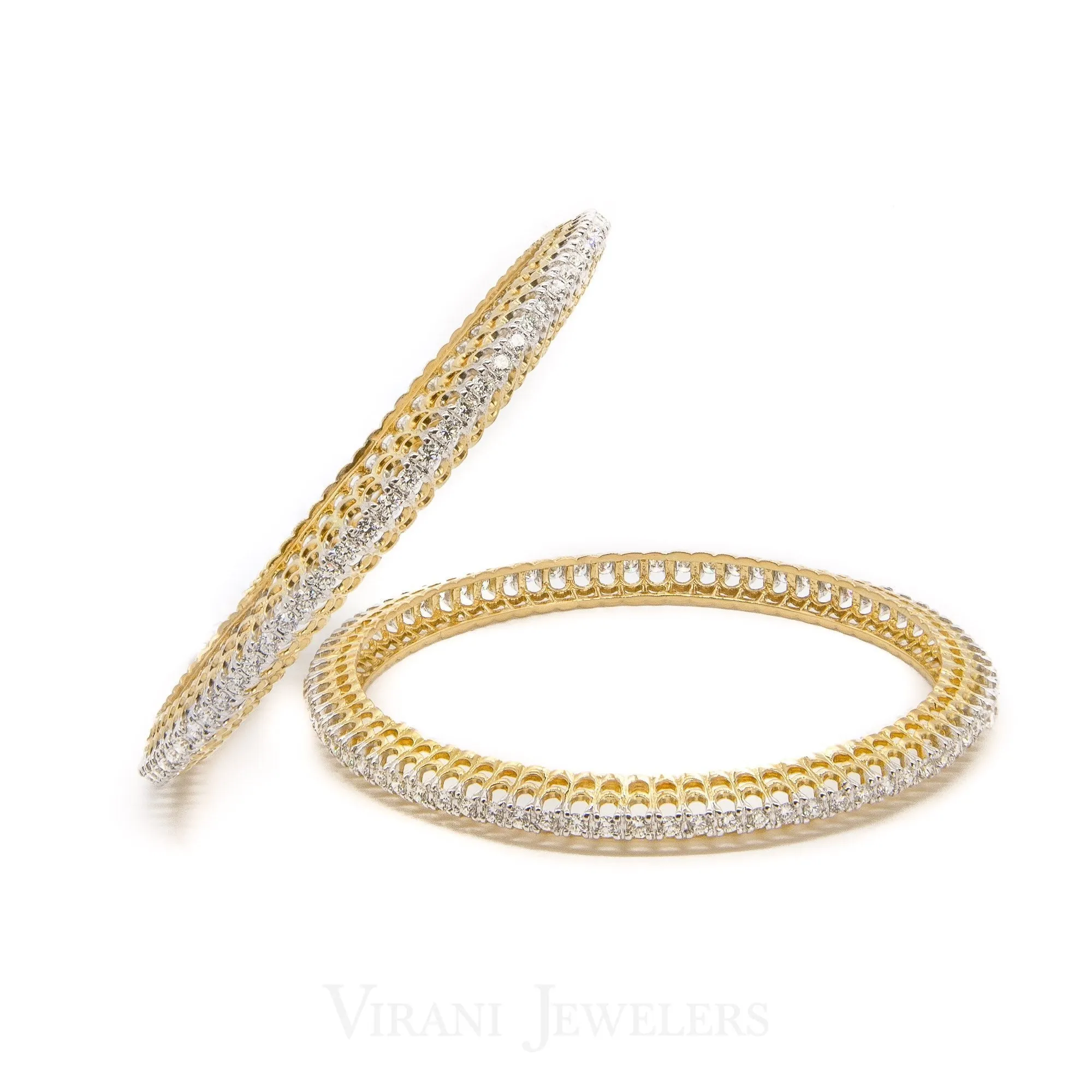 6CT Round Brilliant Diamond Bangles in 18K Yellow Gold, Set of 2