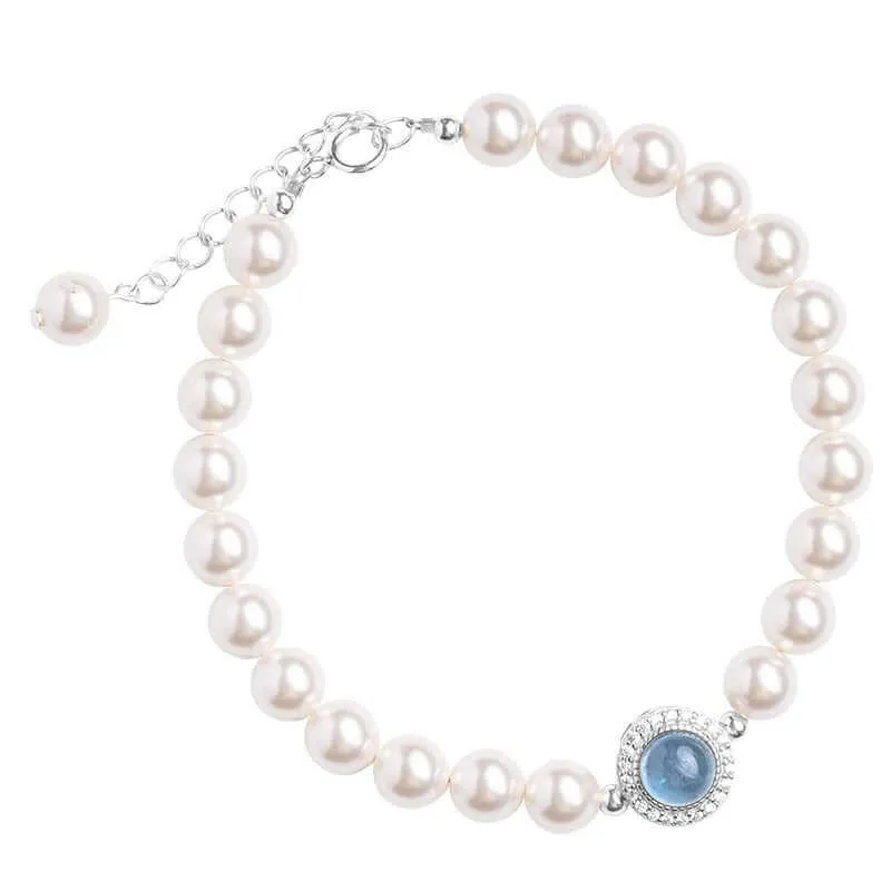 925 Silver Freshwater Pearl Top Grade Aquamarine Pendant Bracelet