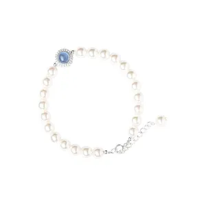 925 Silver Freshwater Pearl Top Grade Aquamarine Pendant Bracelet