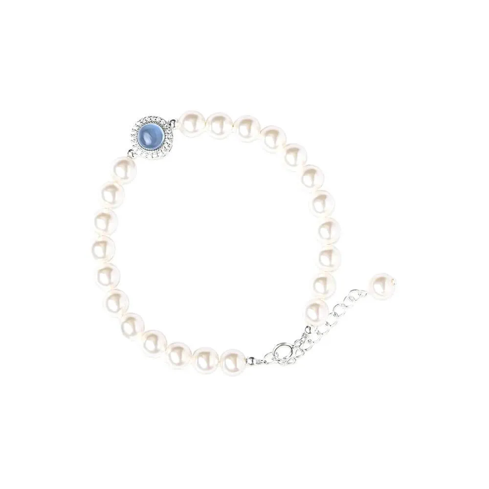 925 Silver Freshwater Pearl Top Grade Aquamarine Pendant Bracelet