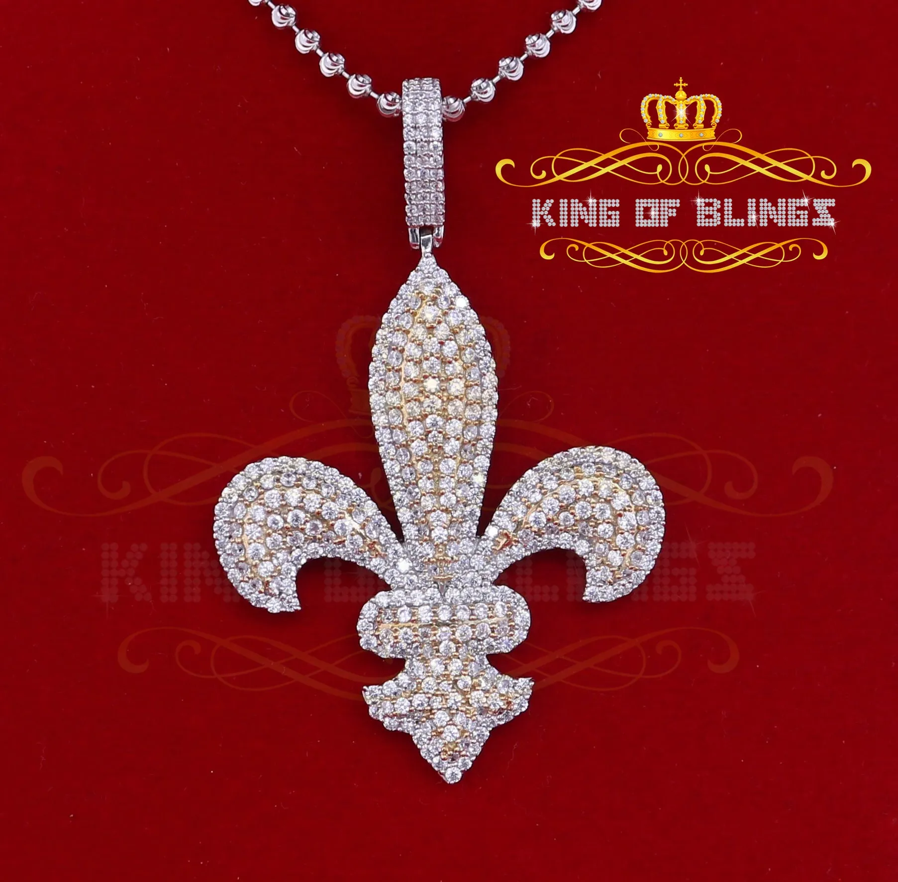 925 White Sterling Silver Fleur de Lis Shape Pendant with 16.56ct Cubic Zirconia