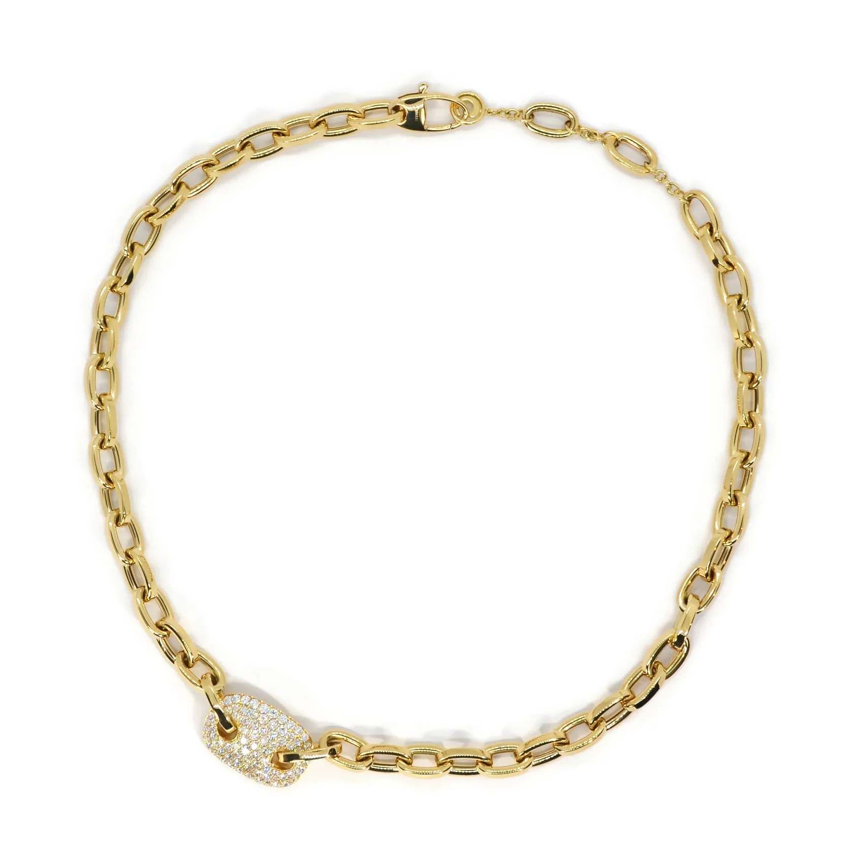 AFJ Diamond Collection - Oval Link Necklace with Diamond Mariner Enhancement, 18k Yellow Gold