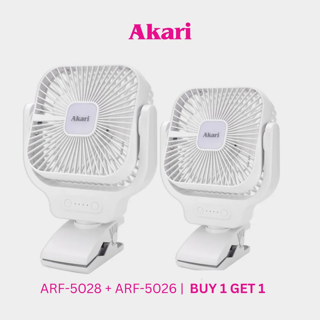 Akari 8 Rechargeable Clip Fan with Led Night Light (ARF-5028)   6 Rechargeable Clip Fan (ARF-5026)