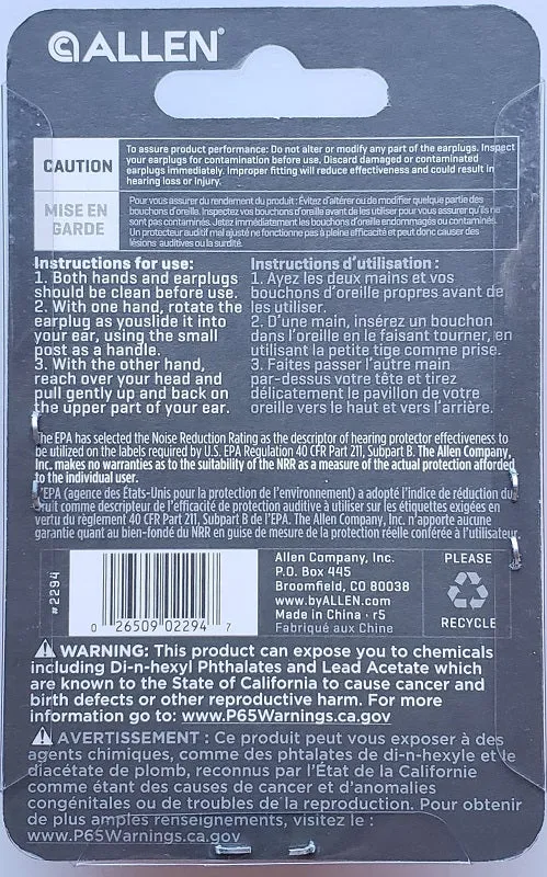 Allen Molded Ear Plugs 2294
