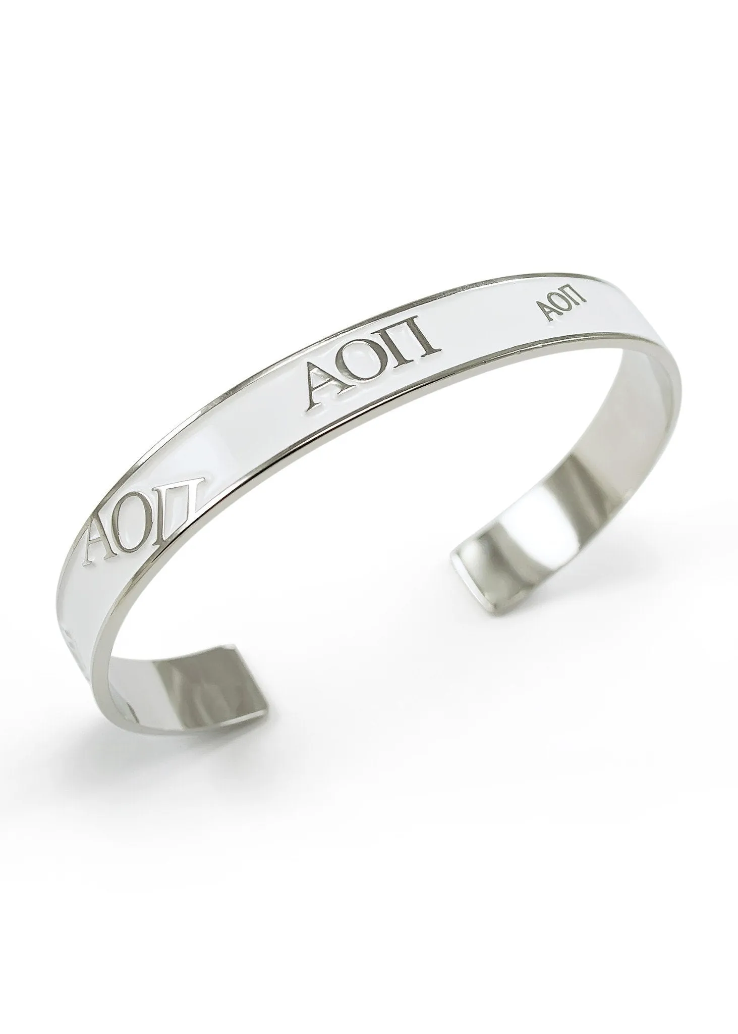 Alpha Omicron Pi Bangle Cuff Bracelet (White)