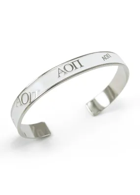 Alpha Omicron Pi Bangle Cuff Bracelet (White)