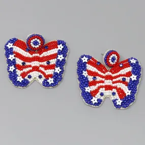 American Flag Butterfly Seed Beaded Earrings