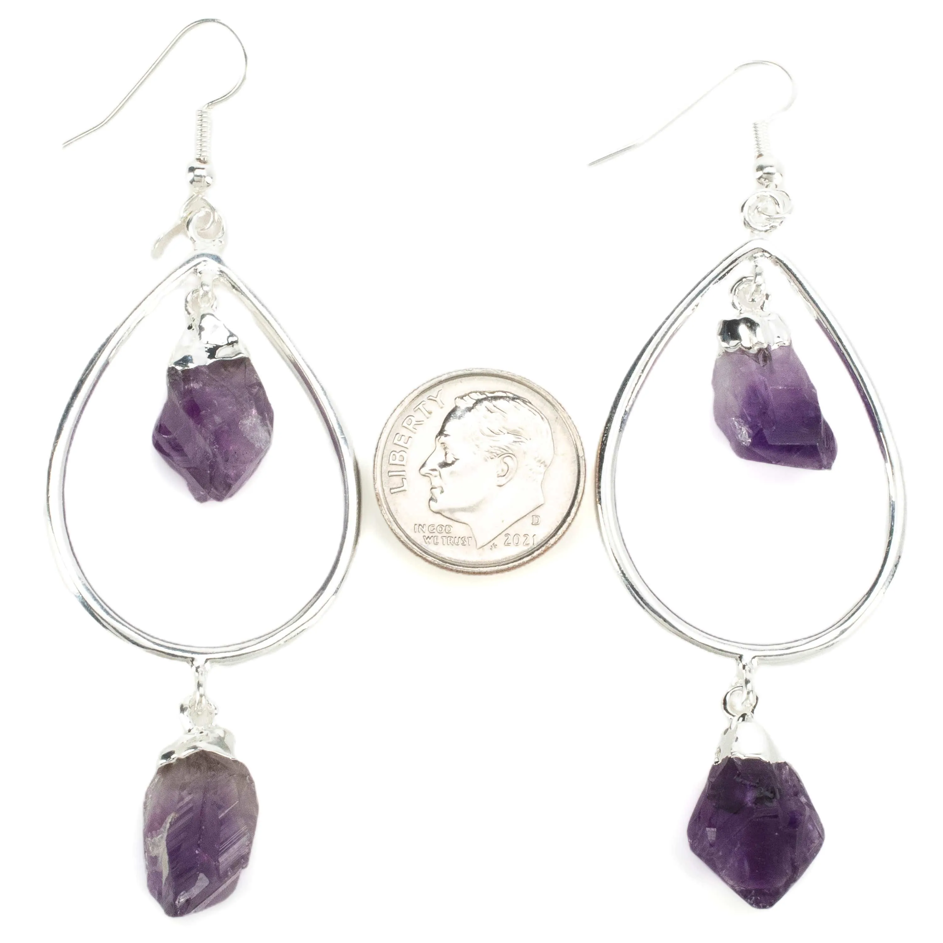 Amethyst Crystal Drop Earrings with French Hook