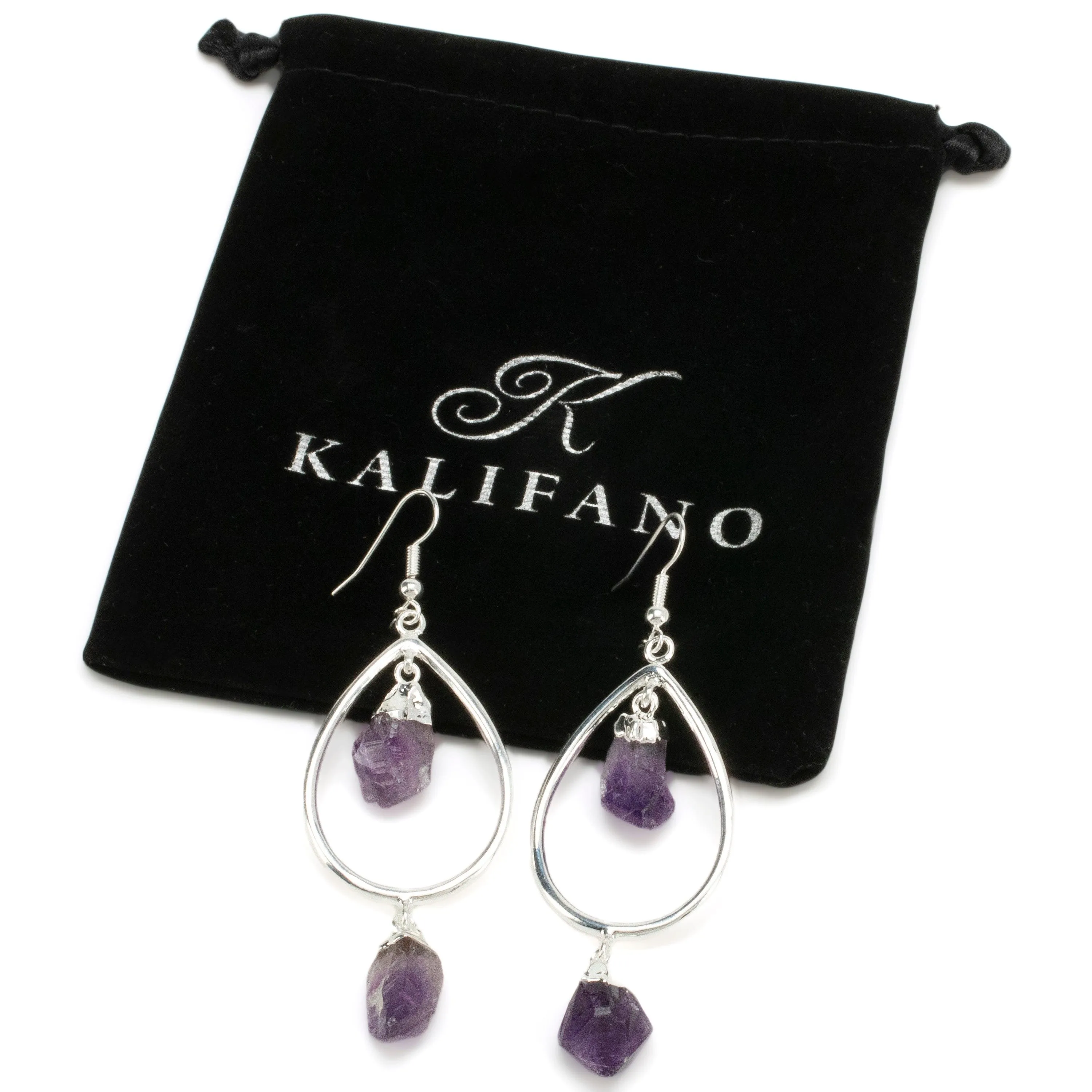 Amethyst Crystal Drop Earrings with French Hook