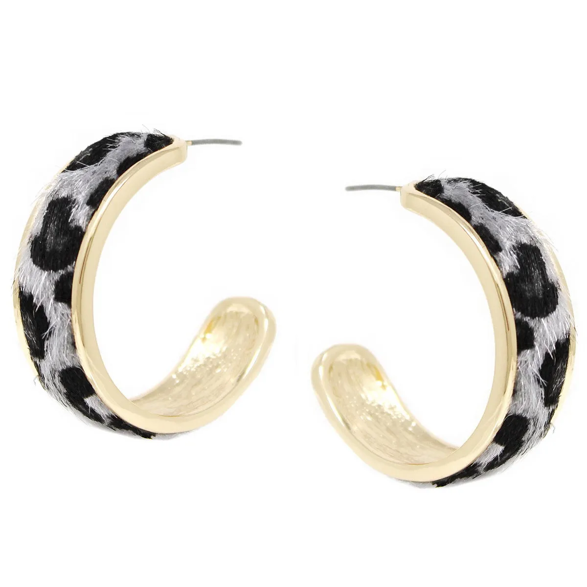 Animal Print Faux Fur Topped Hoop Earrings