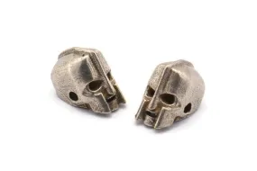 Antique Silver Pirate Finding, 2 Antique Silver Plated Skull Head Bracelet Parts (17x12x11mm) N0423