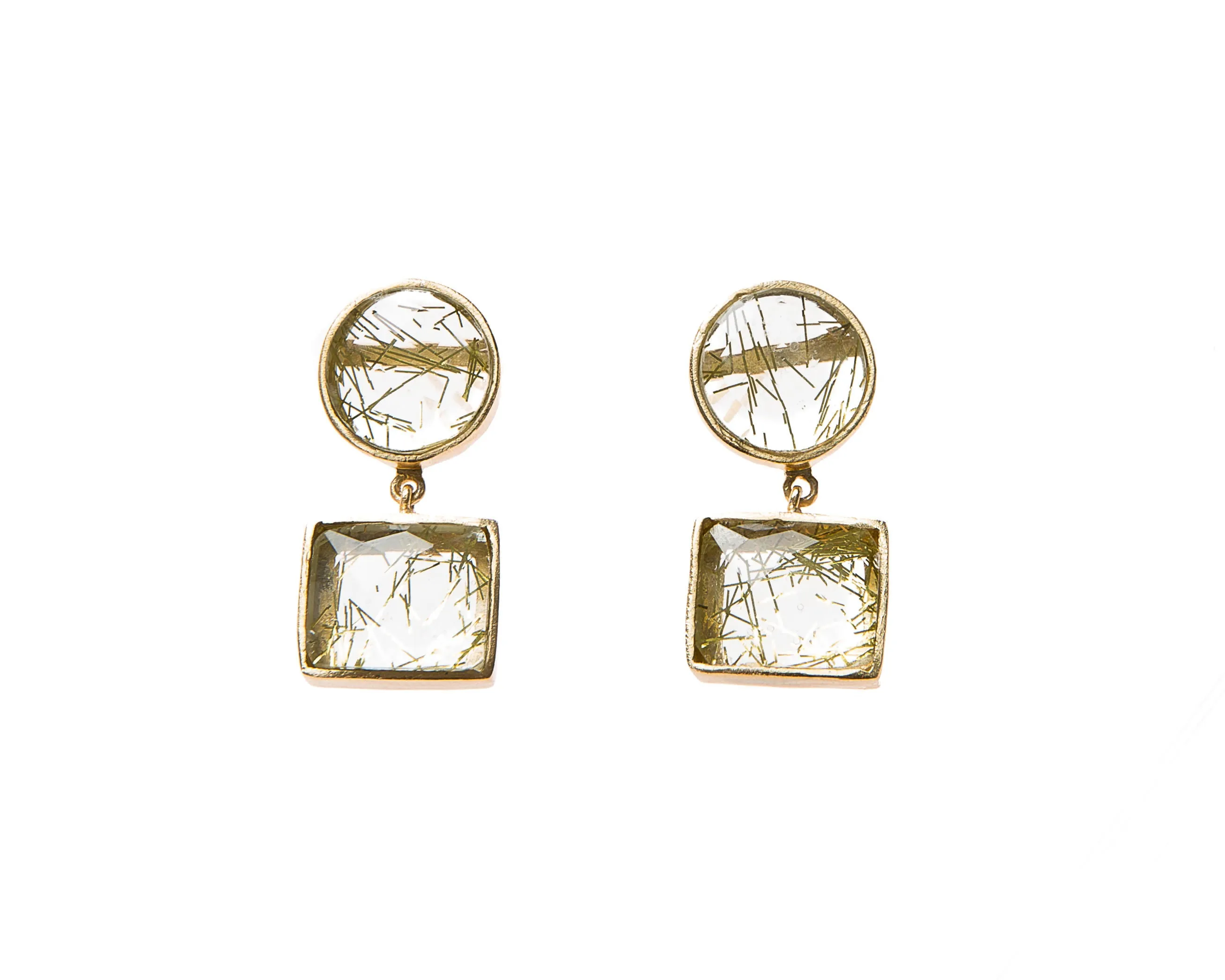 Anya Earrings (Round & Square Yellow Quartz)