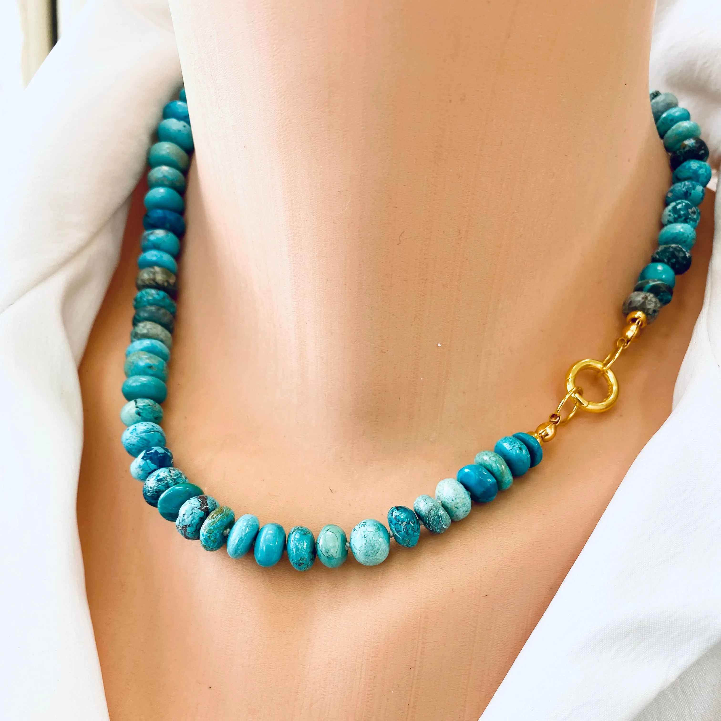 Arizona Turquoise Candy Necklace, 18inches, Gold Vermeil Push Lock Closure, December Birthstone