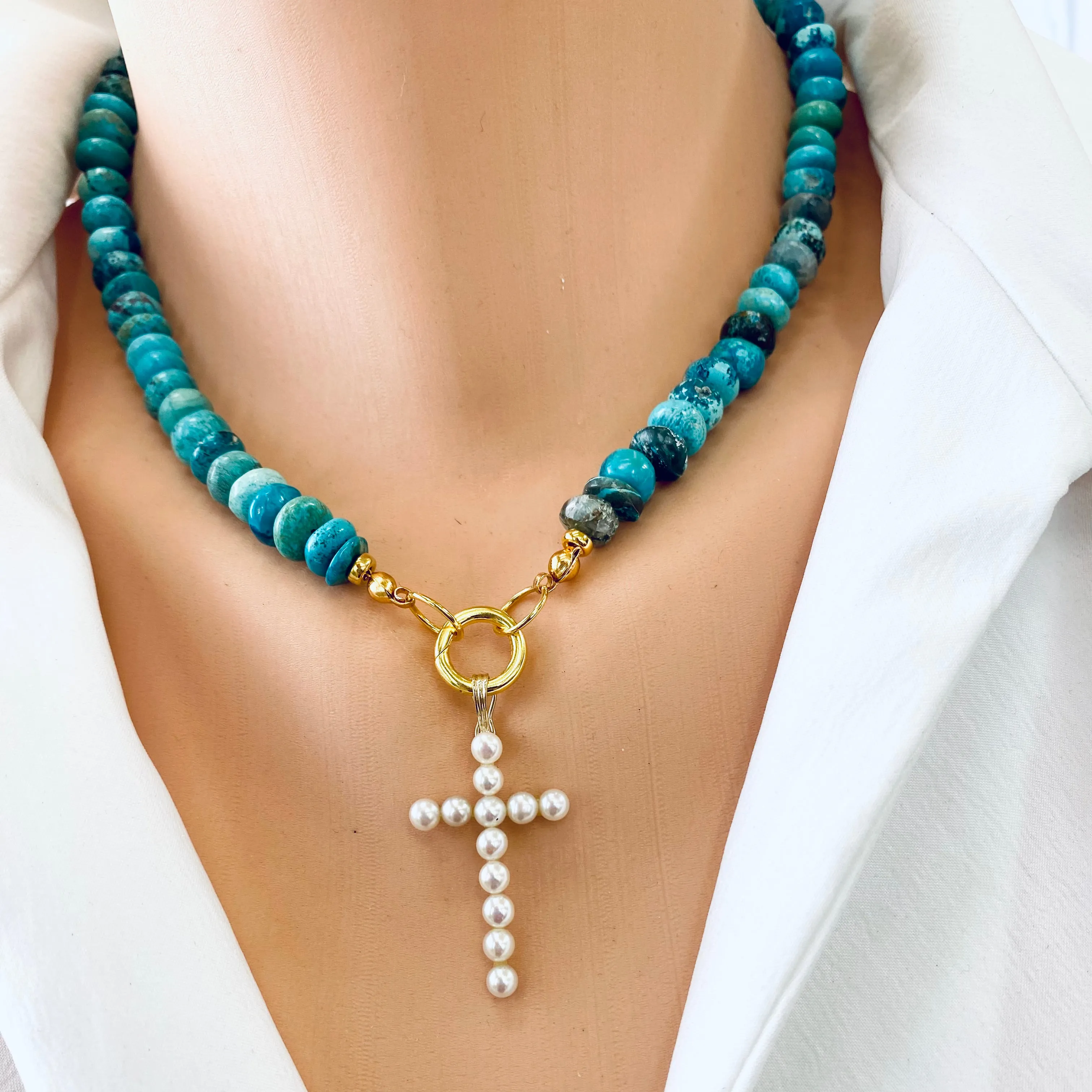 Arizona Turquoise Candy Necklace, 18inches, Gold Vermeil Push Lock Closure, December Birthstone