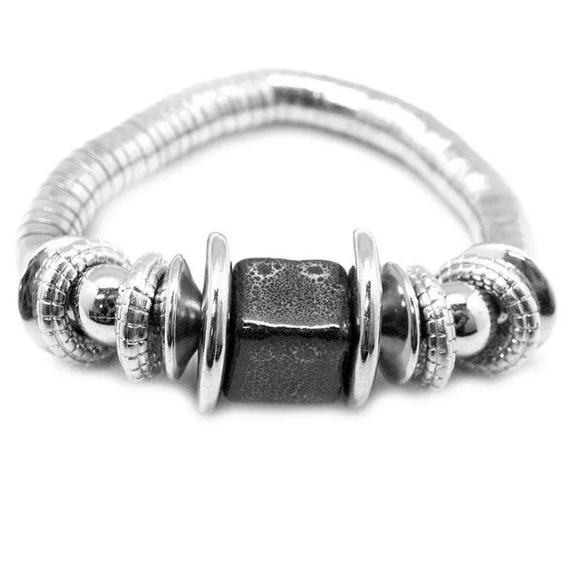 Around the Block Black Stretchy Bracelet