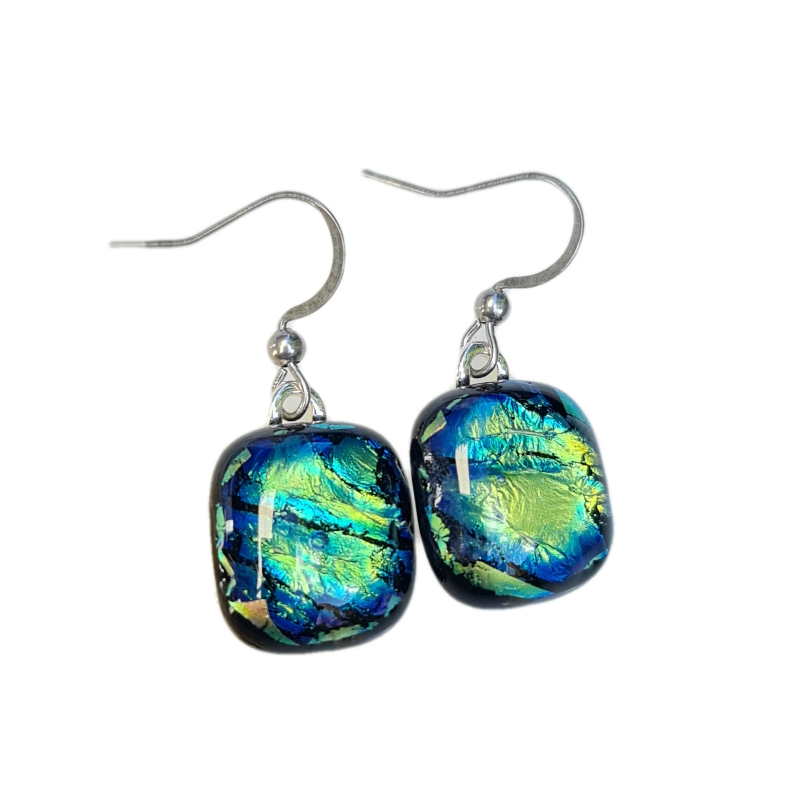 Artisan Glass drop earring Green Blue Black