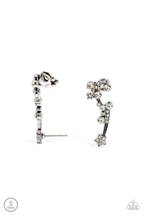 Astral Anthem White Rhinestone Ear Crawler Earrings - Paparazzi Accessories