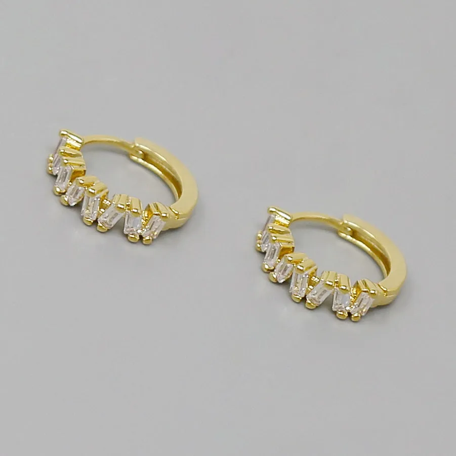 Baguette CZ Stone Pave Huggie Hoop Earrings