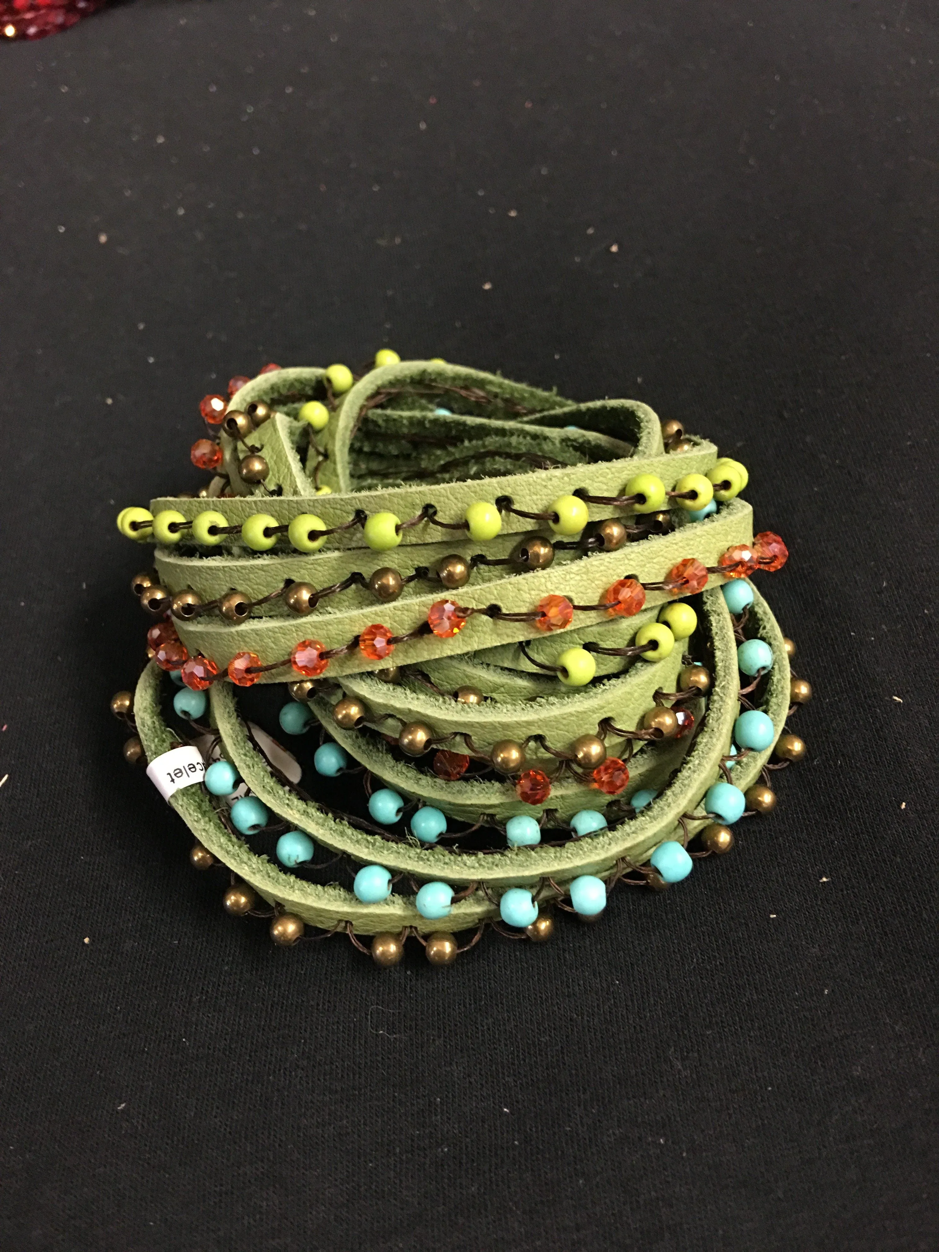 Bali Queen Five Strand Leather Wrap Bracelet Green