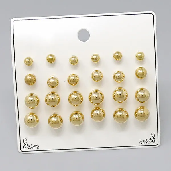 Basic Metal Ball Stud Earring Set