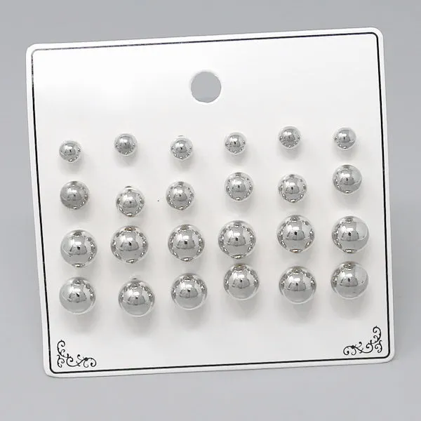 Basic Metal Ball Stud Earring Set