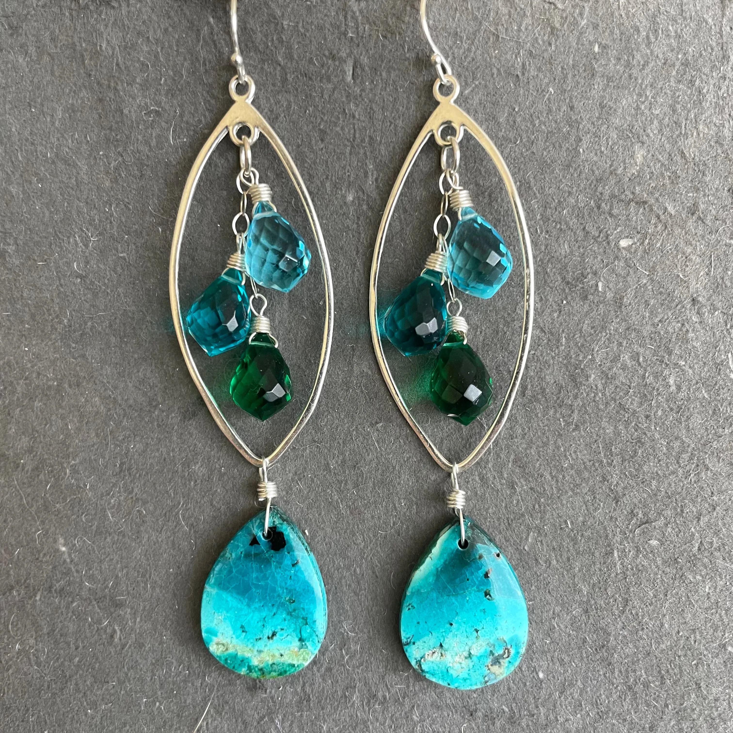 Beach Time Gem Silica Chrysocolla Marquise Earrings, OOAK