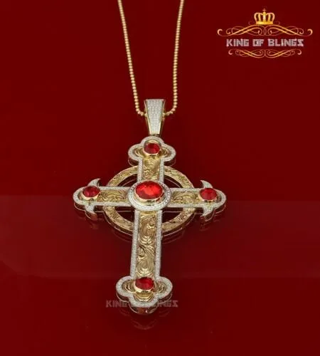 Beautiful Fancy Yellow CROSS Sterling Silver Pendant with 10.38ct Cubic Zirconia