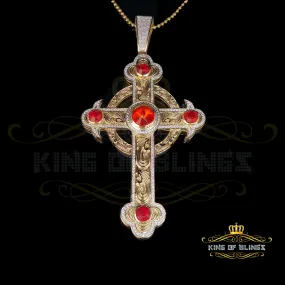 Beautiful Fancy Yellow CROSS Sterling Silver Pendant with 10.38ct Cubic Zirconia