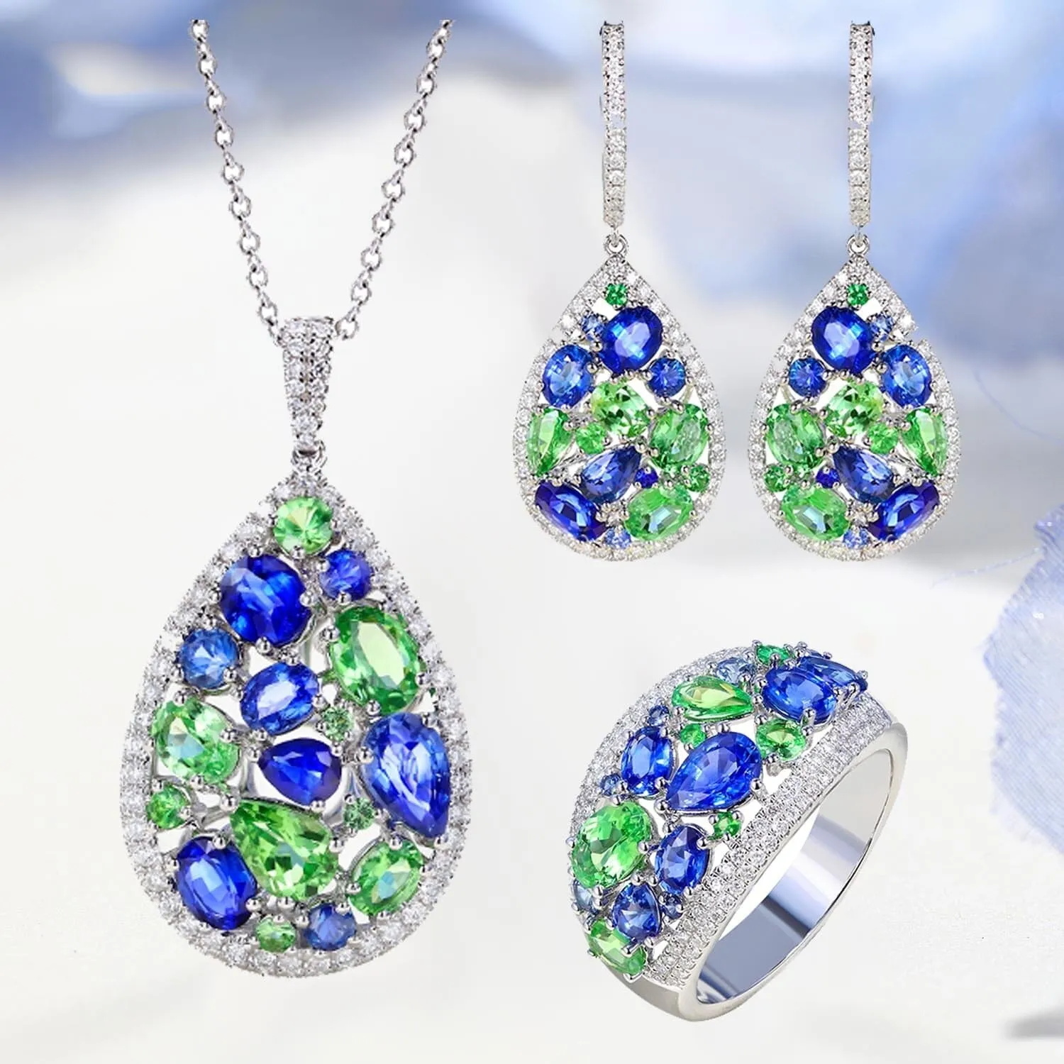 Beautiful Peridot and Sapphire Gemstone  Jewelry Set