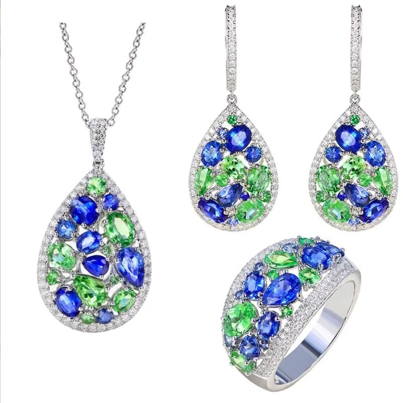 Beautiful Peridot and Sapphire Gemstone  Jewelry Set